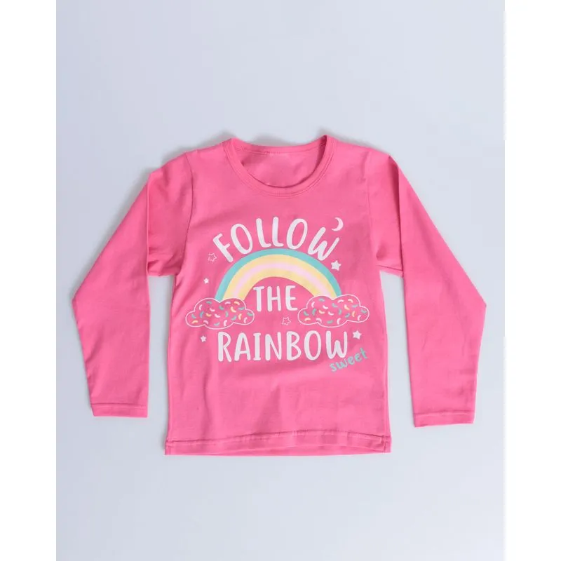 Blusa Bebê Manga Longa Estampa Arco - Íris Rosa Escuro 1