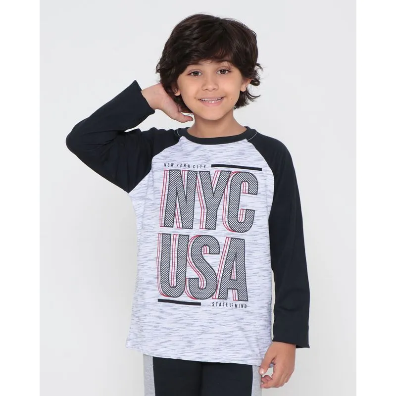 Camiseta Infantil Manga Longa New York Cinza Claro 6