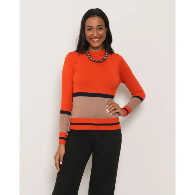 Suéter Feminino Tricô Listrada Terracota GG