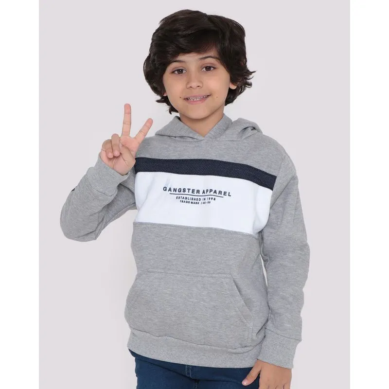 Blusão Moletom Infantil Com Recorte E Capuz Gangster Cinza Claro 4
