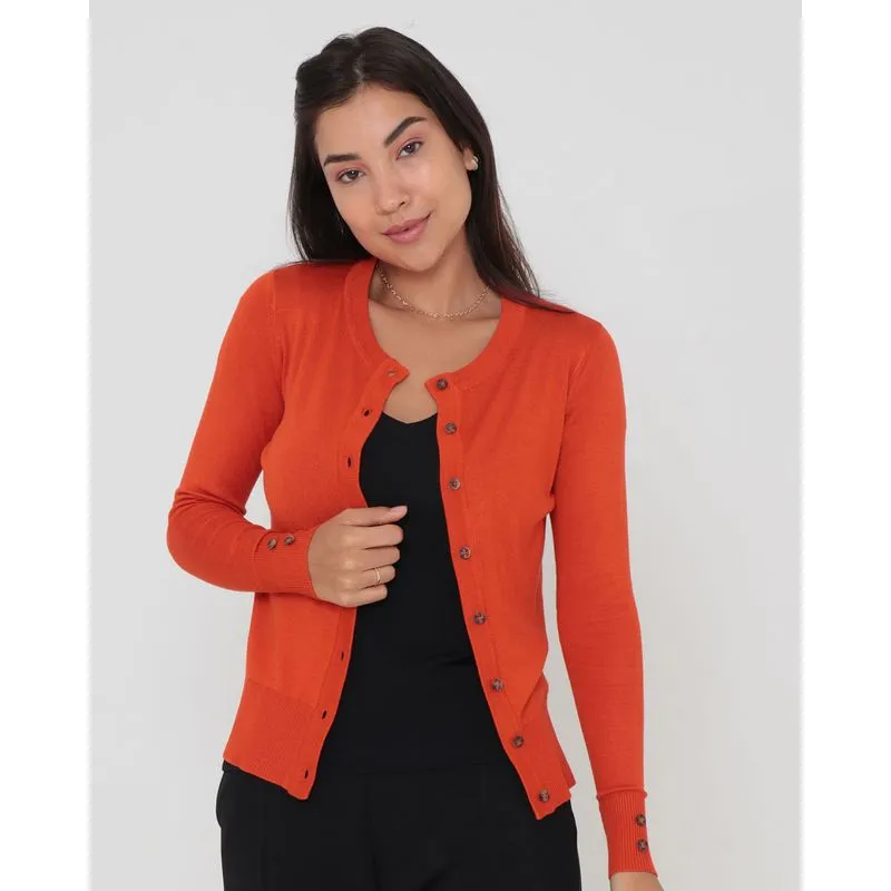 Cardigan Feminino Tricô Com Botões Terracota GG