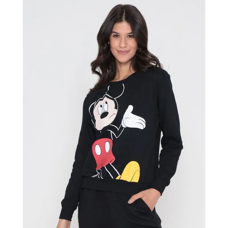 Blusão Moletom Feminino Mickey Disney Preto G