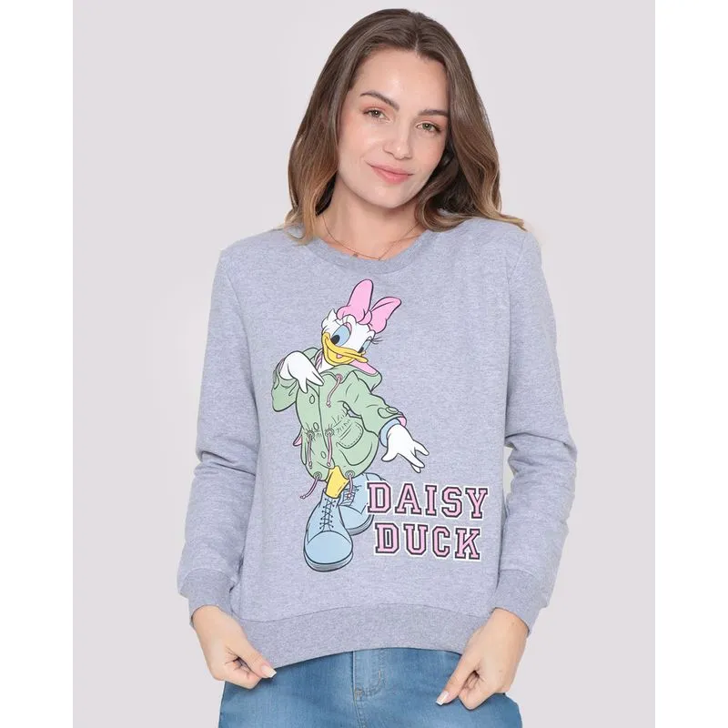 Blusão Moletinho Feminino Margarida Disney Cinza Claro P