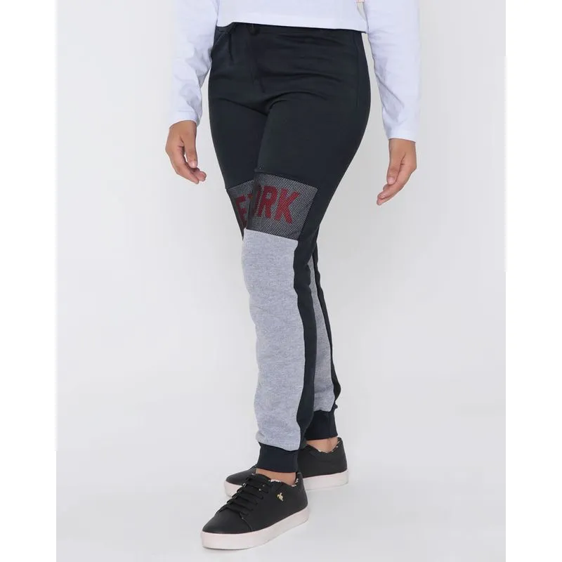 Calça Moletom Juvenil Jogger Recorte Tule New York Cinza 10