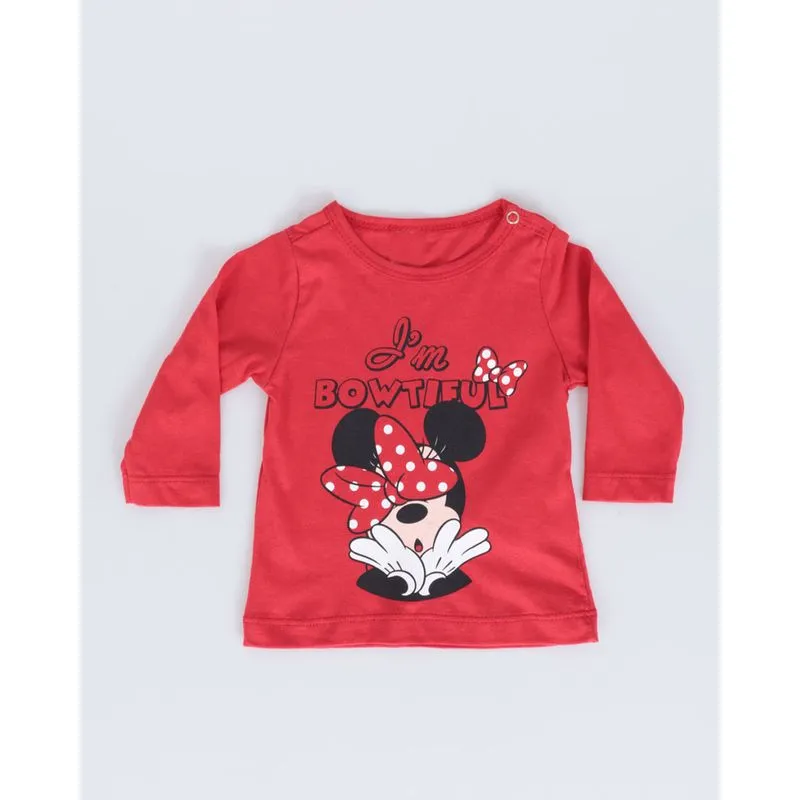 Camiseta Bebê Algodão Disney Minnie Manga Longa Vermelha G