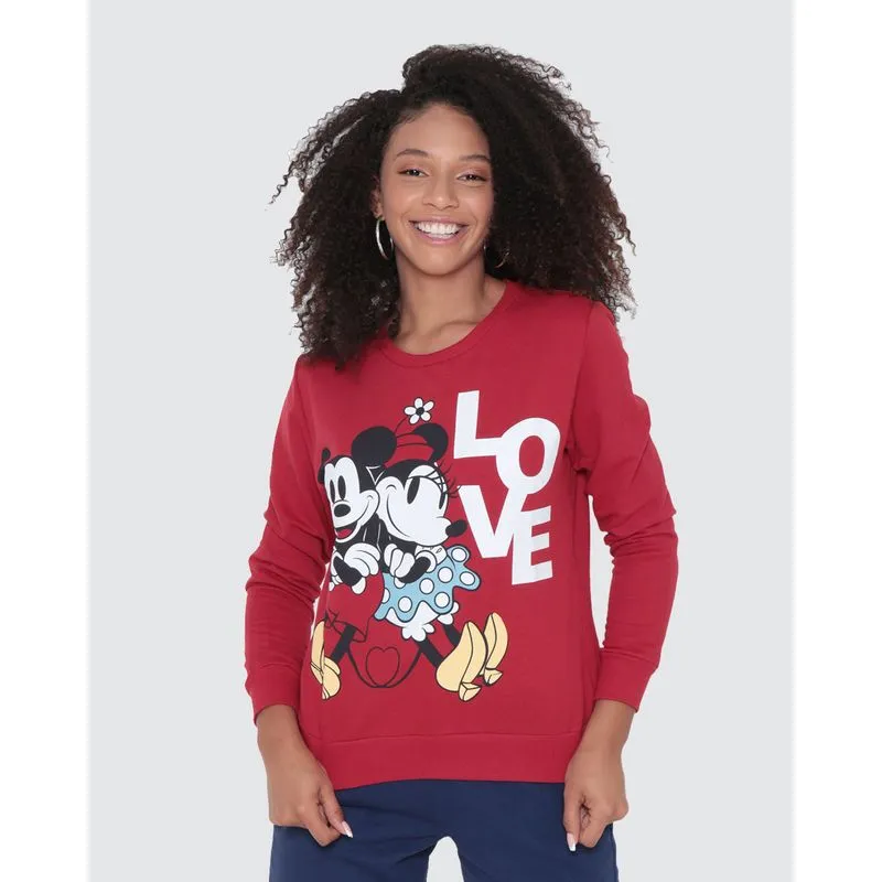 Blusão Feminino Moletinho Mickey Minnie Disney Vermelha P