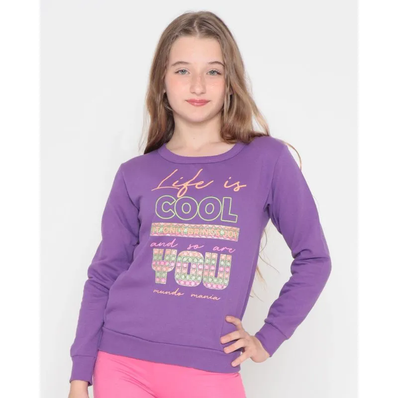 Blusão Juvenil Moletom Estampa Is Life Cool Roxo 14