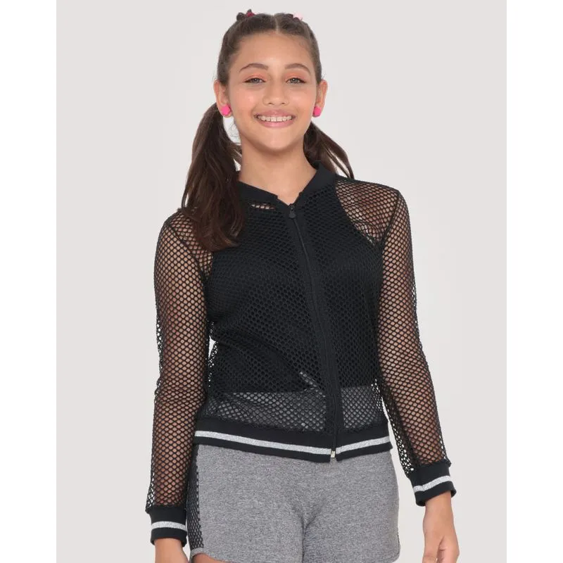 Jaqueta Juvenil Bomber Malha Tela Preta 16