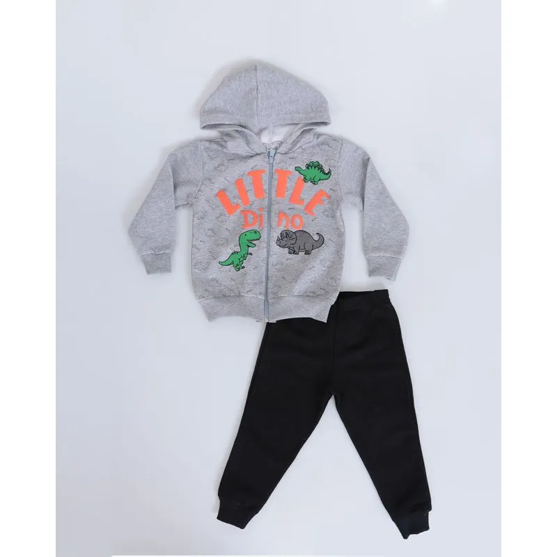 Conjunto Moletinho Bebê Dinossauro Cinza Claro 1