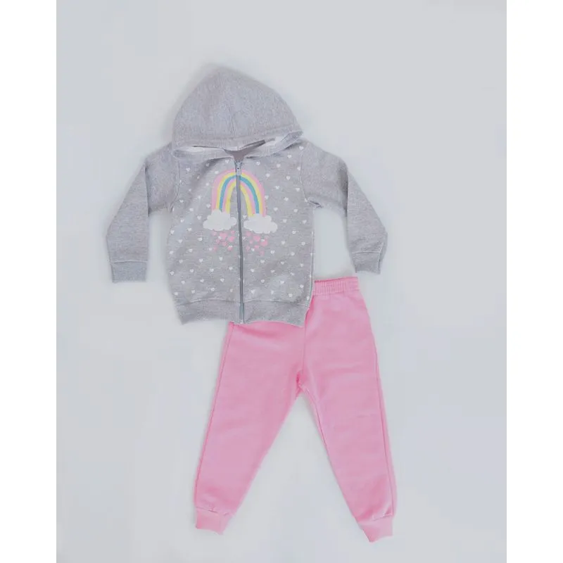 Conjunto Moletom Bebê Arco-Íris Rosa Cinza 2