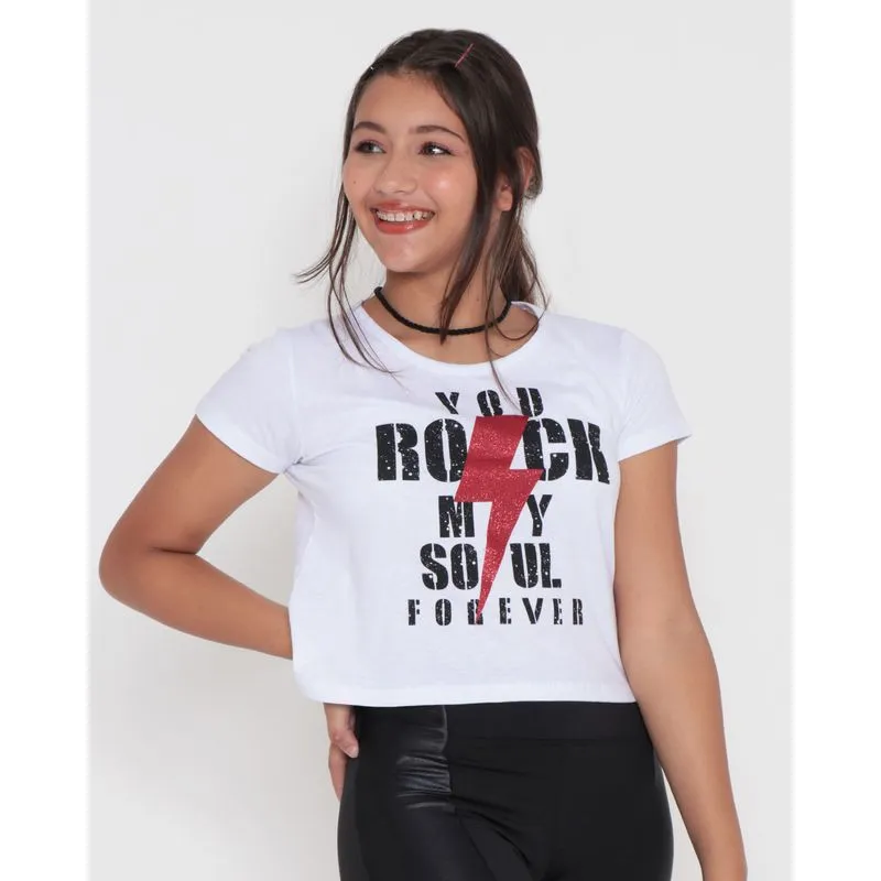 Blusa Juvenil Manga Curta You Rock Branca 14