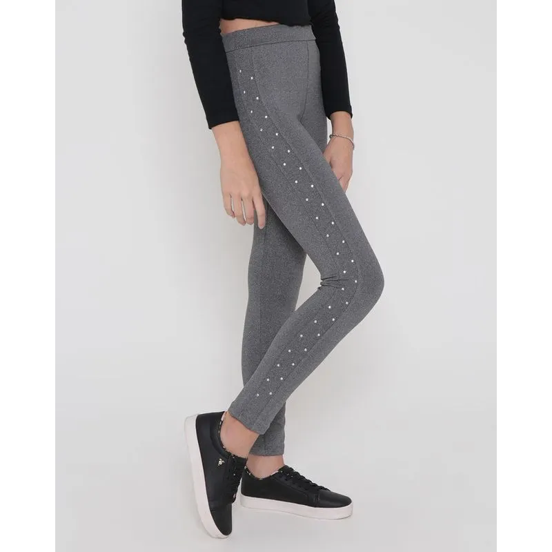 Calça Legging Juvenil Strass Lateral Cinza Médi 12