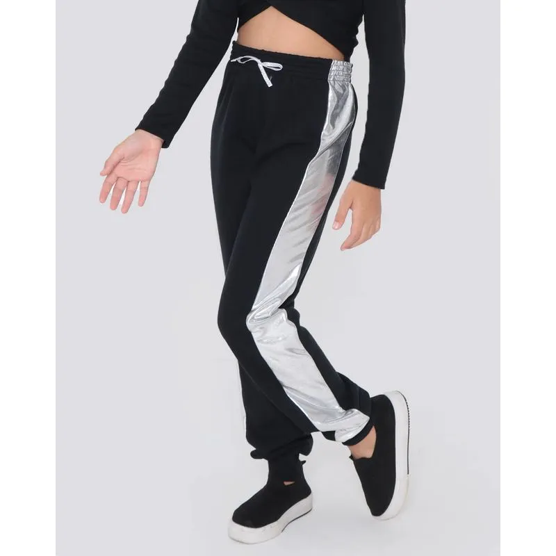 Calça Moletom Juvenil Jogger Com Recorte Cirrê Preto 12
