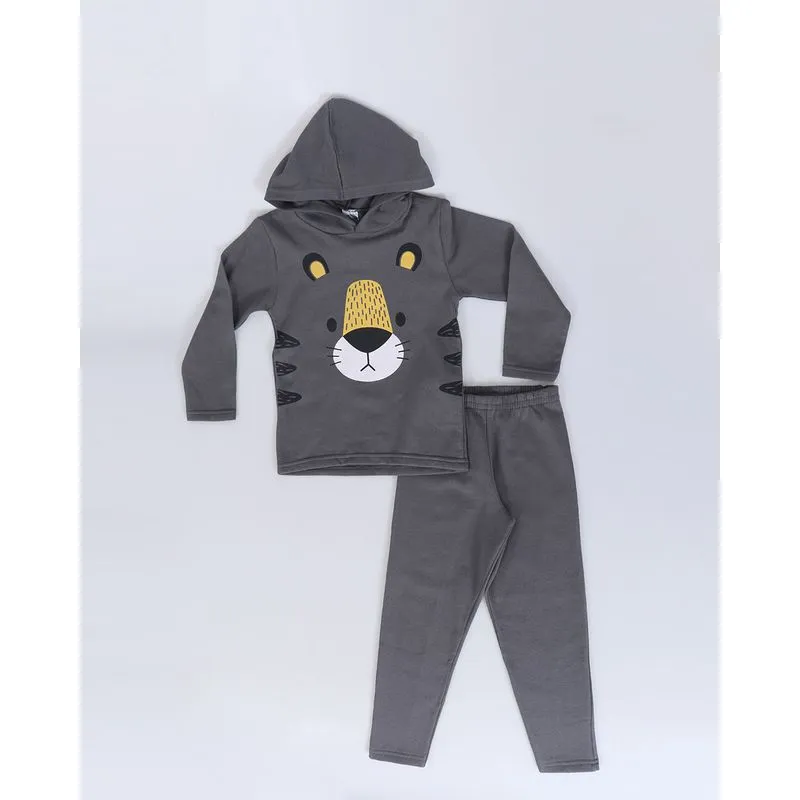 Conjunto Bebê Moletom Capuz Estampa Tigre Cinza 2