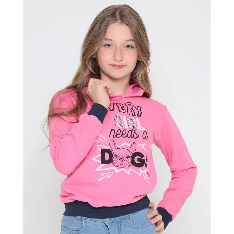 Blusão Moletom Juvenil Capuz Dog Rosa Médio 14