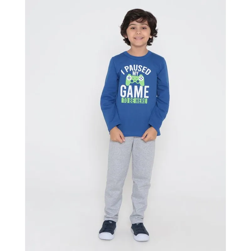 Conjunto Infantil Moletom Manga Longa Estampa Game Azul 8