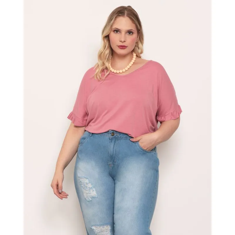 Blusa Plus Size Babados Rosa Médio G2