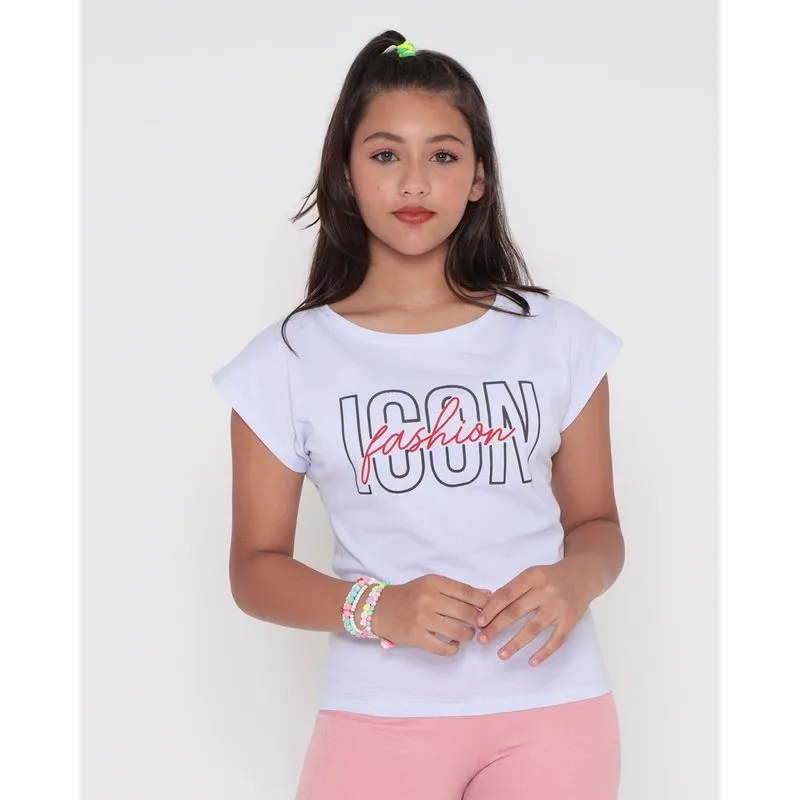 Blusa Juvenil Manga Curta Icon Fashion Branca 14