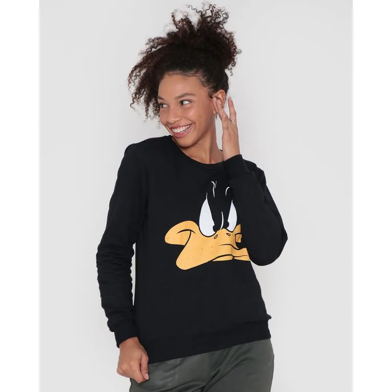 Blusão Moletinho Feminino Patolino Looney Tunes Preto G