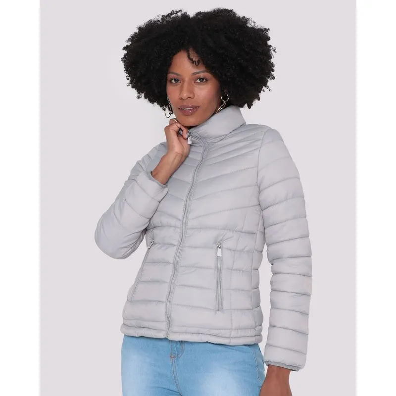 Jaqueta Feminina Puffer Matelada Cinza Claro M