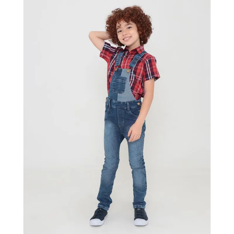 Jardineira Infantil Bicolor Jeans Azul 6