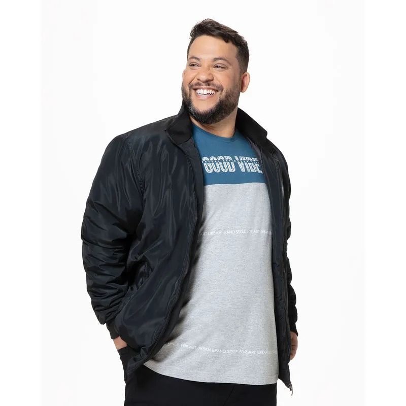 Jaqueta Masculina Plus Size Gola Alta Preta G2