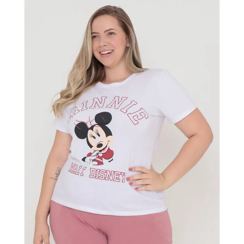 Camiseta Plus Size Feminina Algodão Disney Minnie Branca G1
