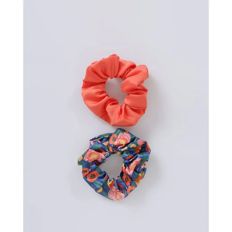 Kit 2 Elásticos de Cabelo Acetinado Azul Floral Laranja UN