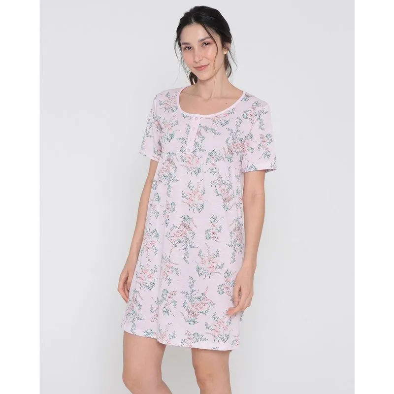 Camisola Feminina Manga Curta Flores Rosa Claro G