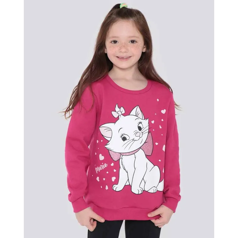 Blusão Infantil Moletom Gata Marie Disney Rosa 10