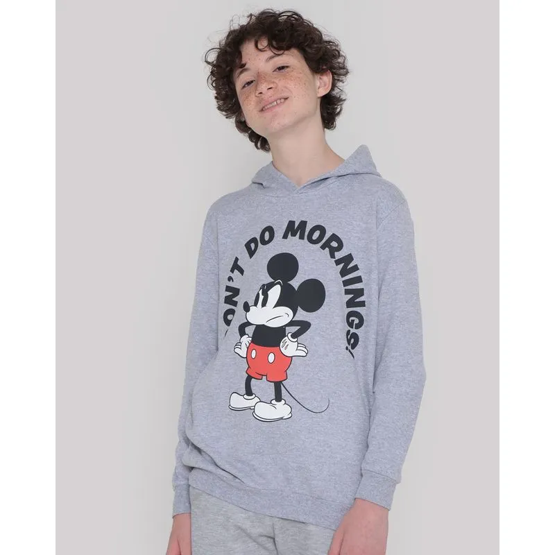 Blusão Juvenil Moletom Mickey Mouse Disney Cinza 12