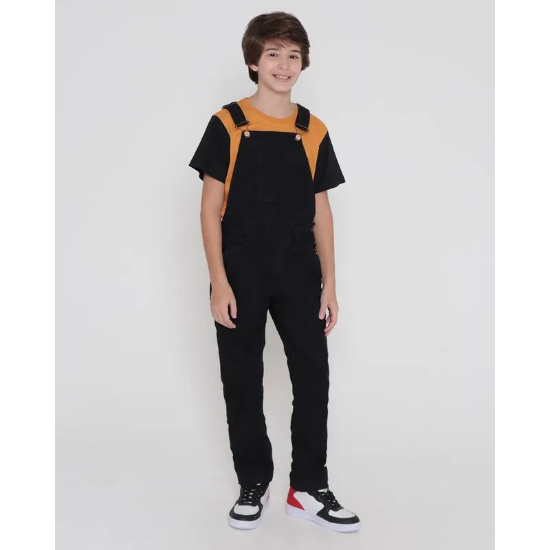 Jardineira Jeans Juvenil Preta 10