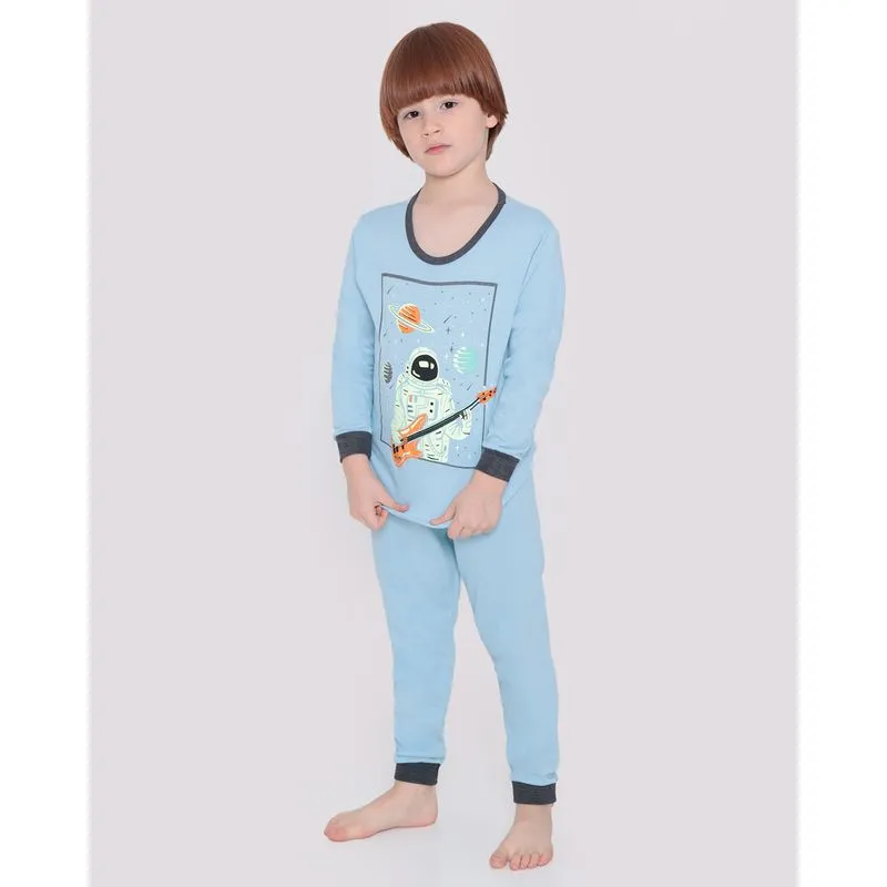 Pijama Infantil Estampa Astronauta Guitarrista Azul 6