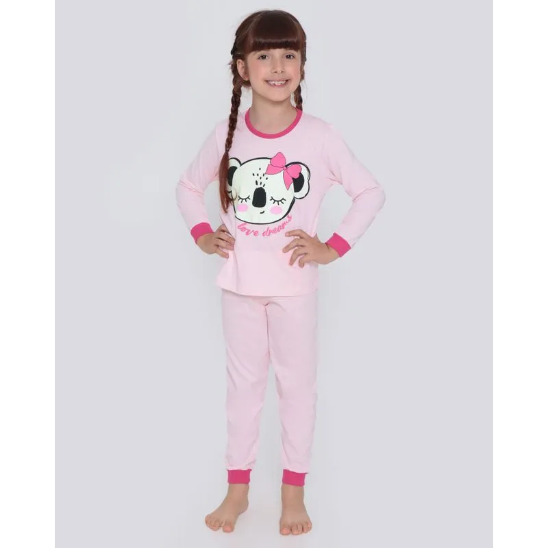 Pijama Infantil Longo Coala Love Dreams Rosa Claro 8