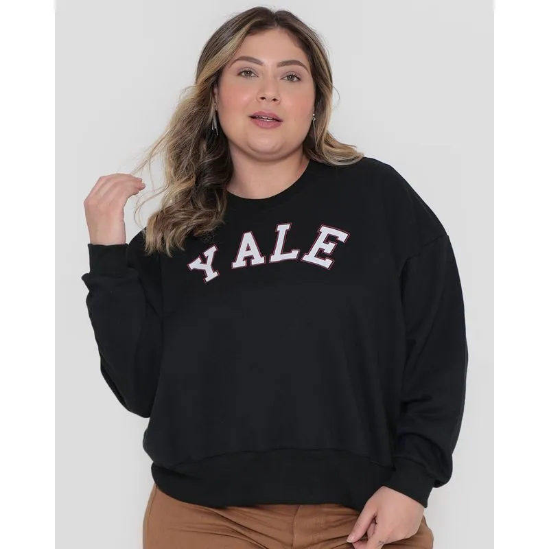 Blusão Moletom Feminino Plus Size Yale Preto G1