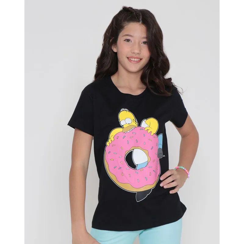 Camiseta Juvenil Manga Curta Homer Simpson Preta 10