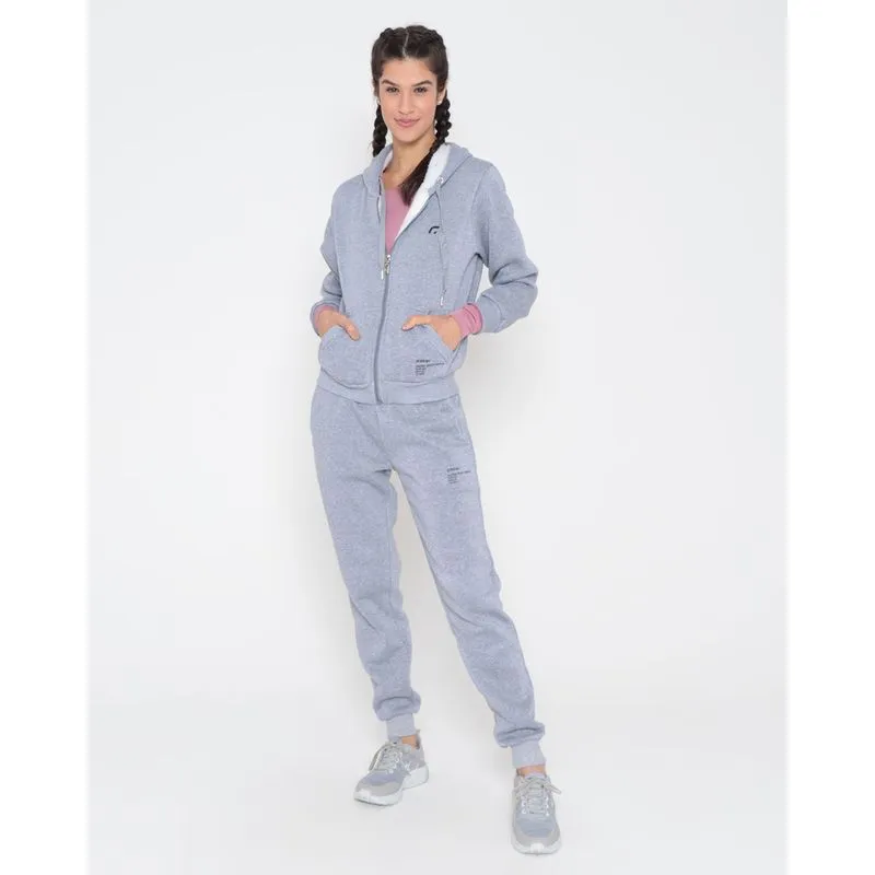 Conjunto Moletom Feminino Fitness Forro Sherpa Cinza Claro P