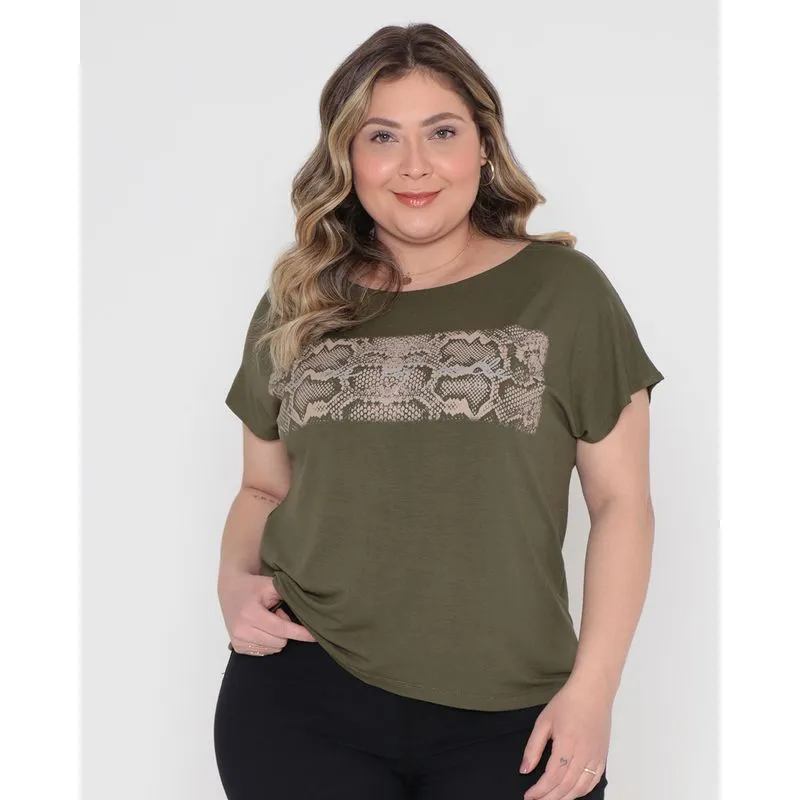 Blusa Plus Size Viscose Estampa Cobra Verde Militar G2