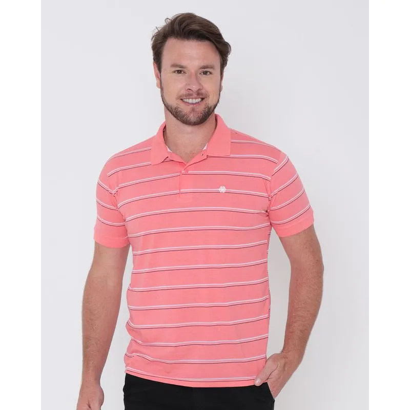 Polo Masculina Com Listras Laranja Claro M