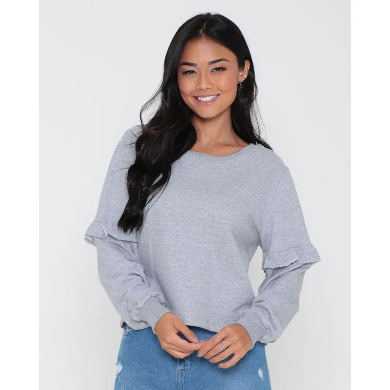 Blusão Moletom Feminino Babado Cinza G