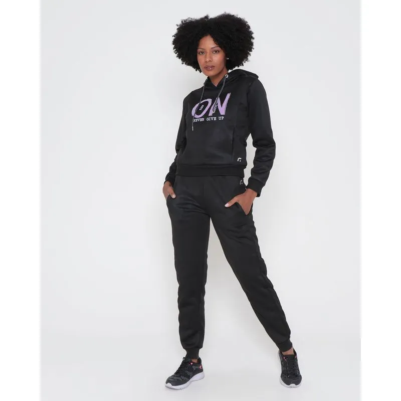 Conjunto Moletom Feminino Fitness Fitter Estampa Never Give Up Preto GG