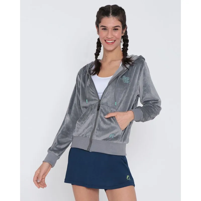 Casaco Plush Feminino Fitness Fitter Cinza Médio GG