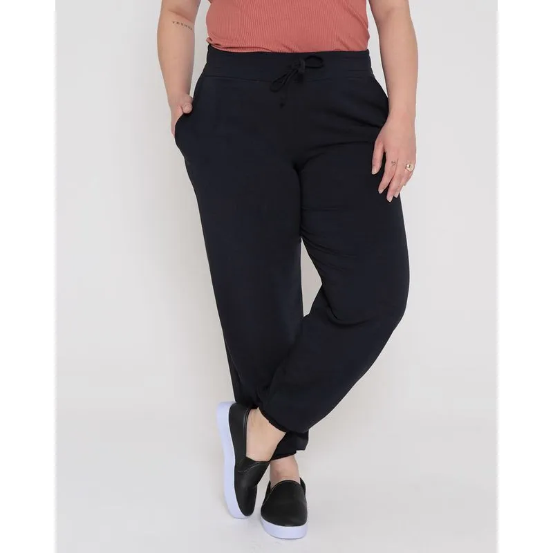Calça Moletinho Plus Size Jogger Preta G1
