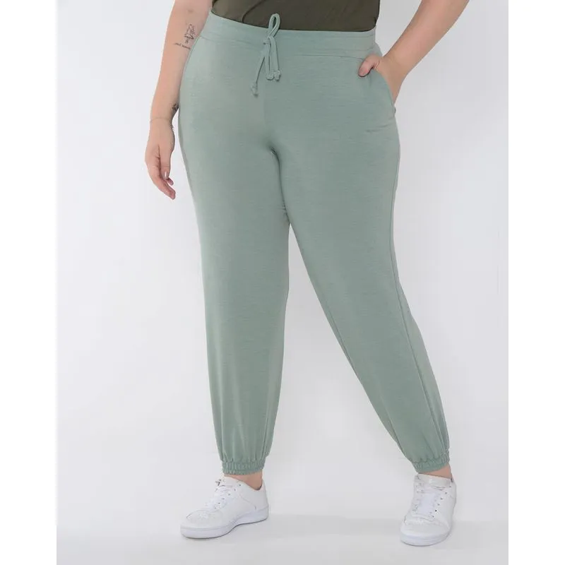 Calça Moletinho Plus Size Jogger Verde Claro G1