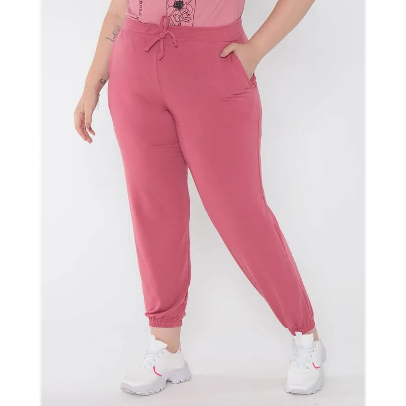 Calça Moletinho Plus Size Jogger Rosa Escuro G3