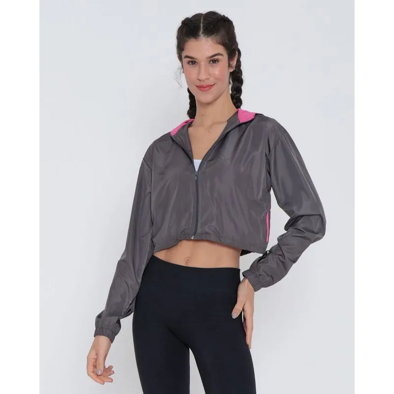 Jaqueta Crooped Feminina Fitness Cinza Escuro M