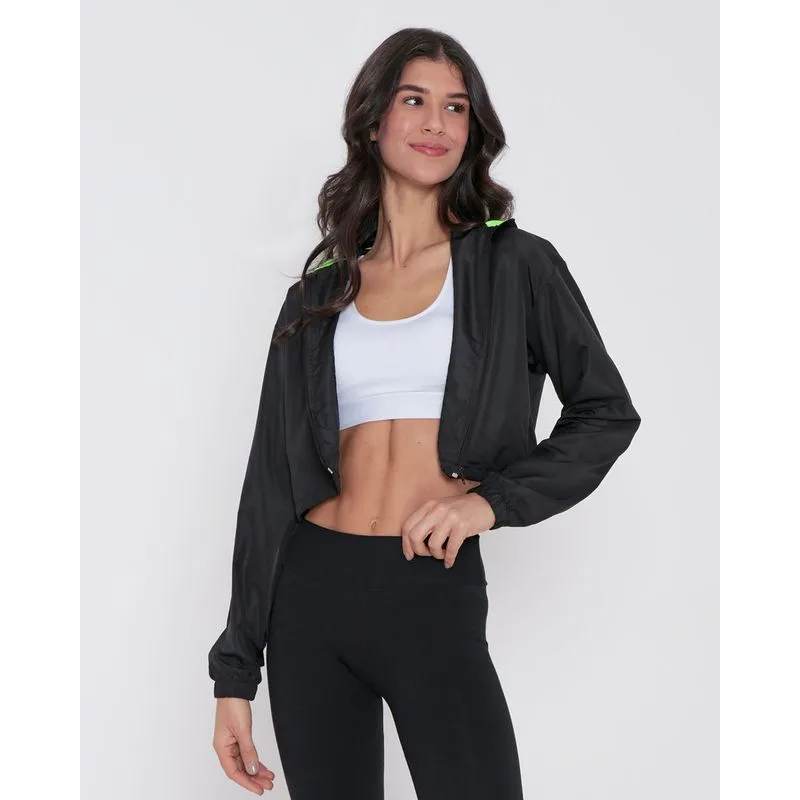Jaqueta Crooped Feminina Fitness Preta M