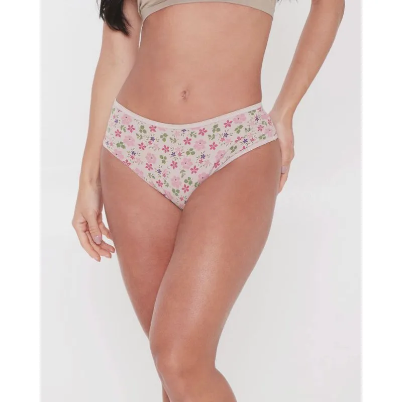 Calcinha Alta Algodão Floral Bege Escuro GG