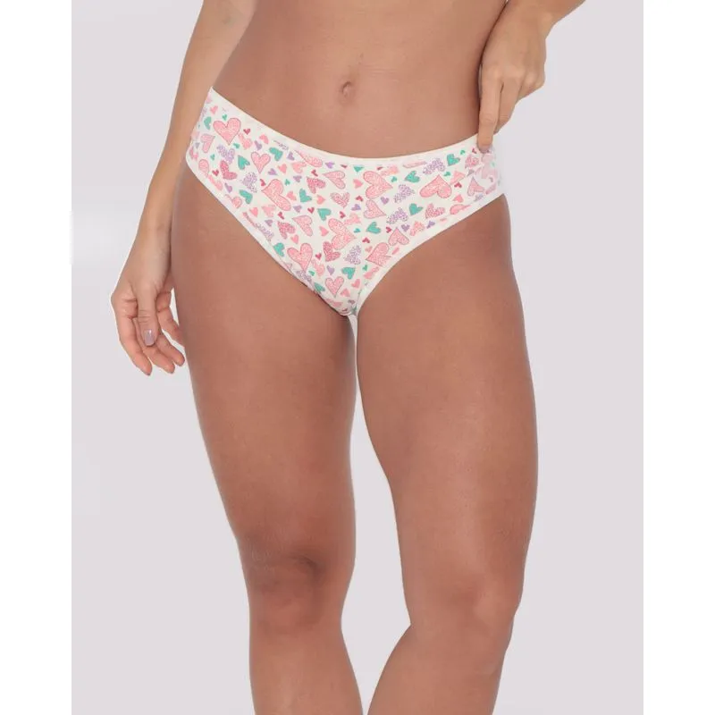 Calcinha Feminina Biquíni Algodão Coração Off White P