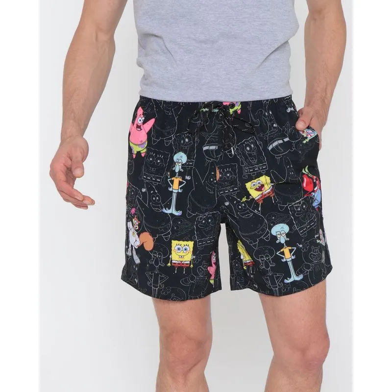 Bermuda Masculina Estampa Bob Esponja Gangster Preto GG